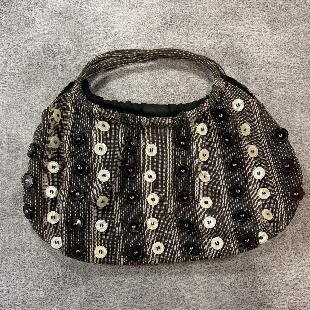 Button B&W Striped Handmade Shoulder Bag